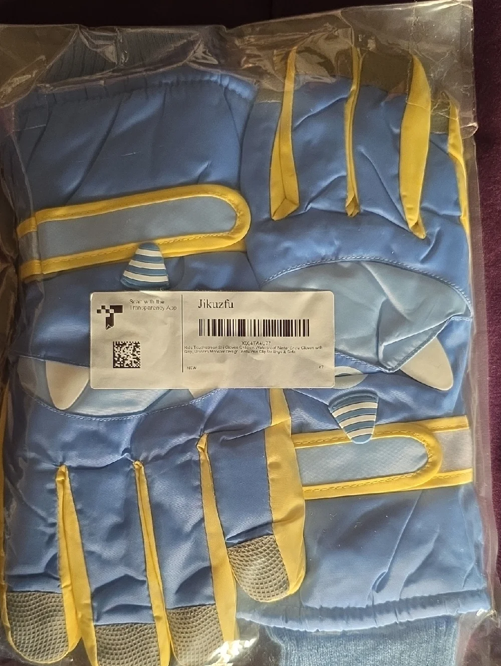 Blue and Yellow Kids Touchscreen Ski Gloves.